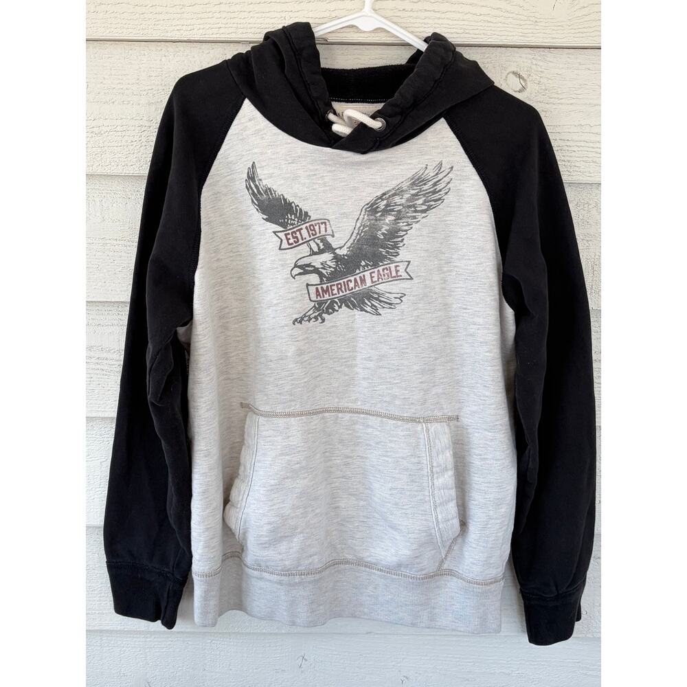 American Eagle Outfitters Vintage Graphic Hoodie Gray Black Mens M Eagle Logo - Picture 2 of 7